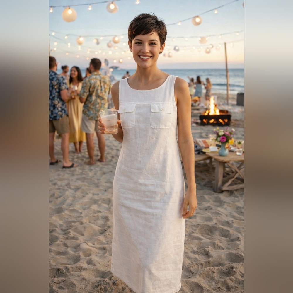 Petite Sophiaticate White Linen Midi Dress Size 8